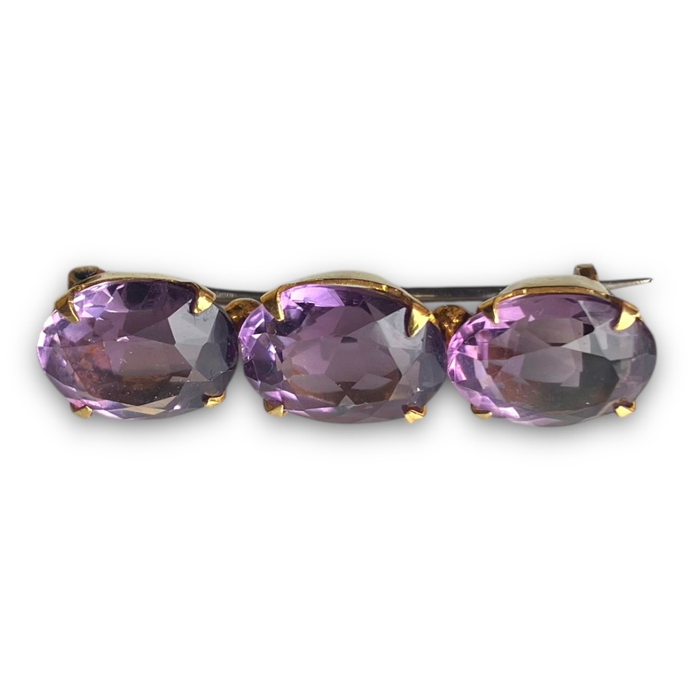 Antique Victorian 14k Gold & Amethyst Brooch - Picture 3 of 8
